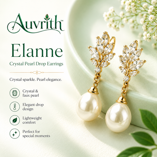 Auvrith™ Élanne Crystal Pearl Drop Earrings – Elegant Faux Pearl Gold-Tone Wedding Jewelry