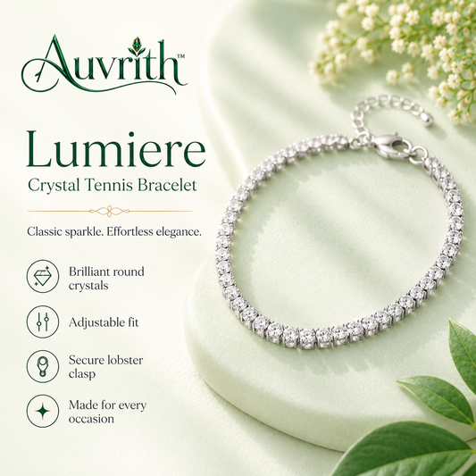 Auvrith™ Lumière Classic Crystal Tennis Bracelet – Adjustable Silver-Tone Rhinestone Evening Jewelry